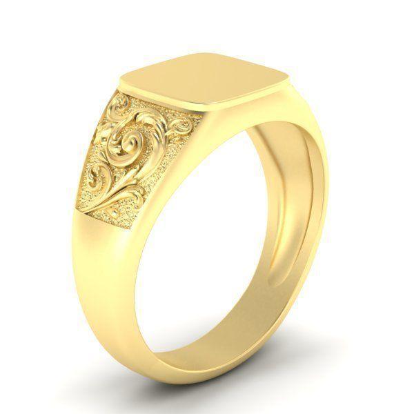 18ct Gold Patterned Signet Ring - Fuegold Jewellery