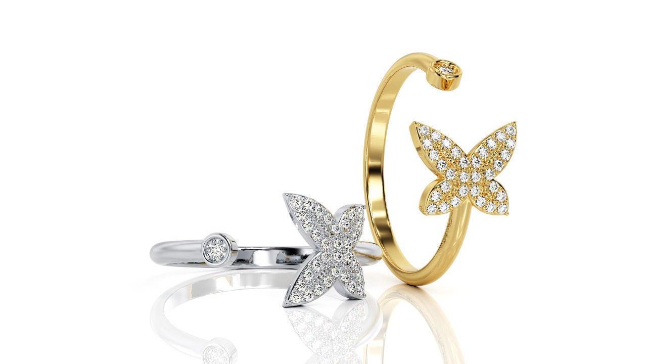 9ct Gold Butterfly Diamond Ring - Fuegold Jewellery