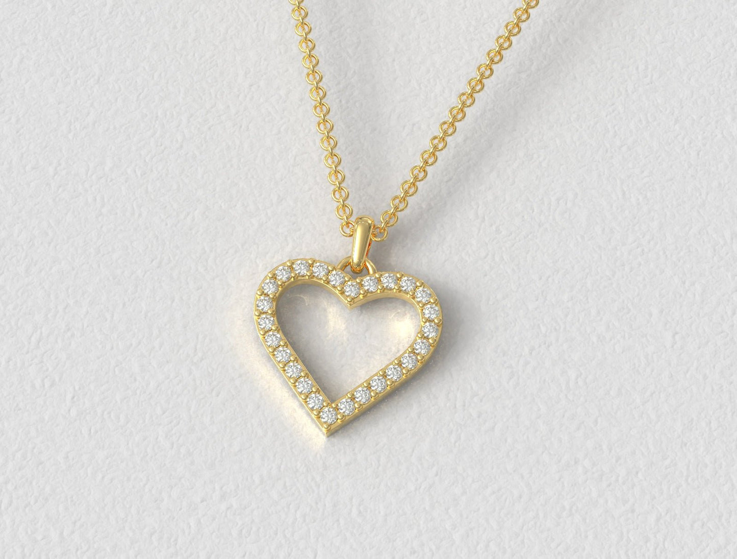 9ct Gold Diamond Open Heart Pendant – Solid Gold Love Necklace - Fuegold Jewellery