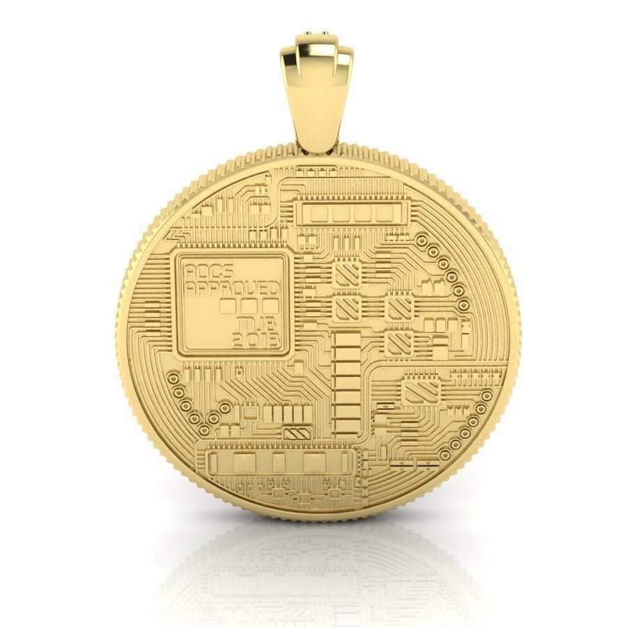 18ct Gold Bitcoin Pendant Diamond Bail - Fuegold Jewellery