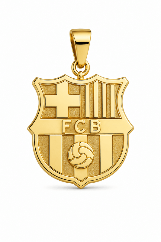 9ct Gold Barcelona Inspired Football Crest Pendant | Solid Gold - Fuegold Jewellery
