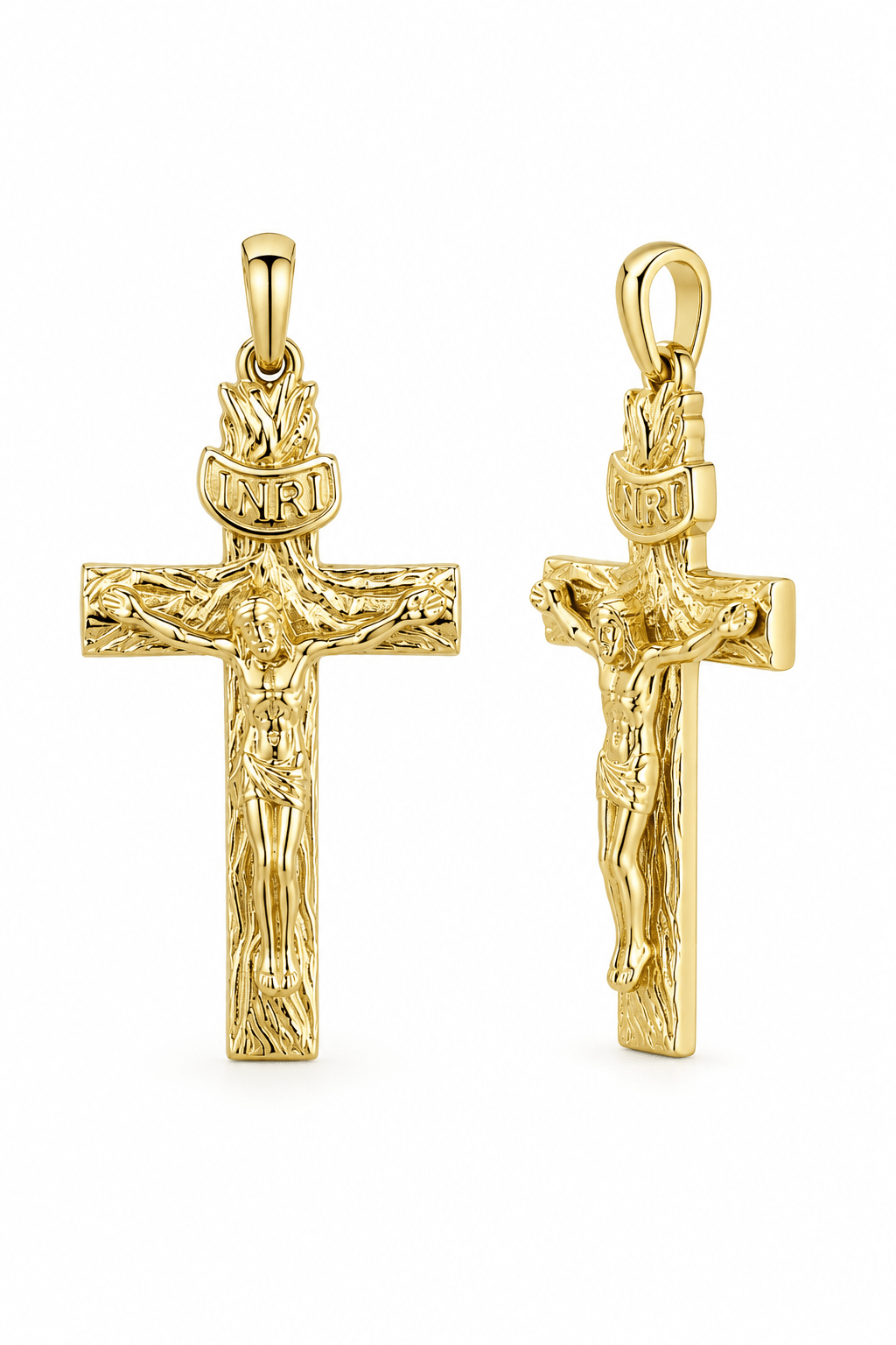 9ct Gold Crucifix Pendant Detailed Jesus Cross - Fuegold Jewellery