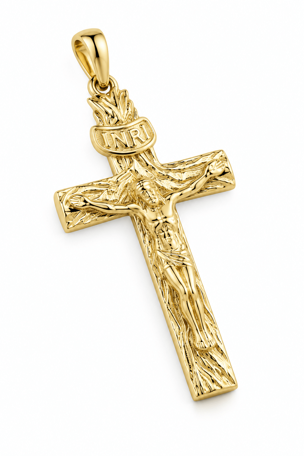 9ct Gold Crucifix Pendant Detailed Jesus Cross - Fuegold Jewellery