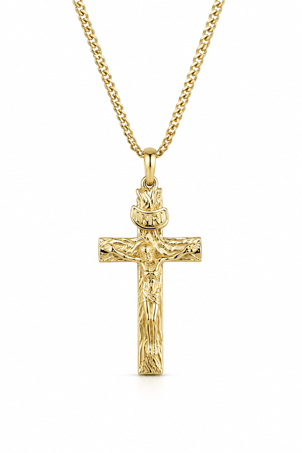 9ct Gold Crucifix Pendant Detailed Jesus Cross - Fuegold Jewellery