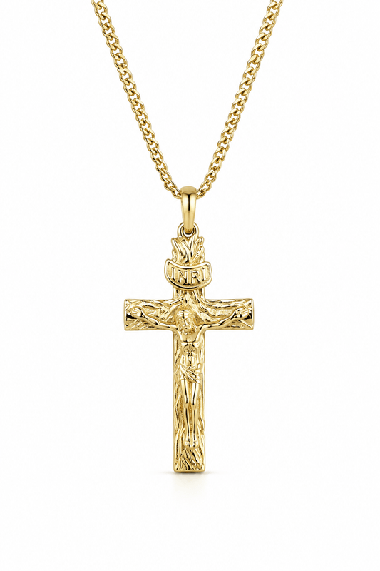9ct Gold Crucifix Pendant Detailed Jesus Cross - Fuegold Jewellery