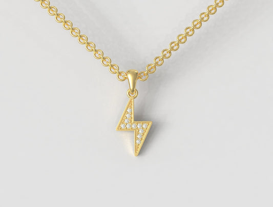 9ct Gold Diamond Lightning Bolt Pendant – Solid Gold Necklace - Fuegold Jewellery