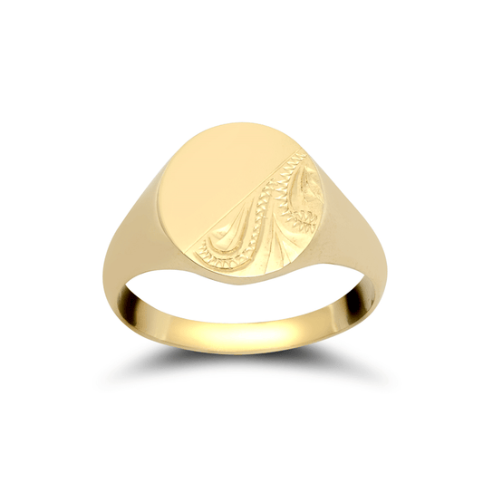 9ct Gold Engraved Signet Ring – Classic Men’s Gold Ring - Fuegold Jewellery