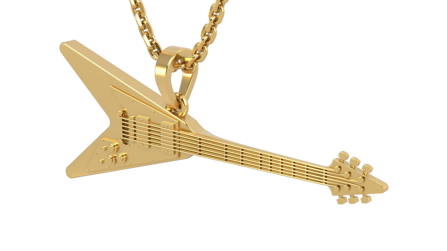 9ct Gold Flying V Guitar Pendant – Solid Gold Musician Necklace Inspired by Gibson Design - Fuegold Jewellery