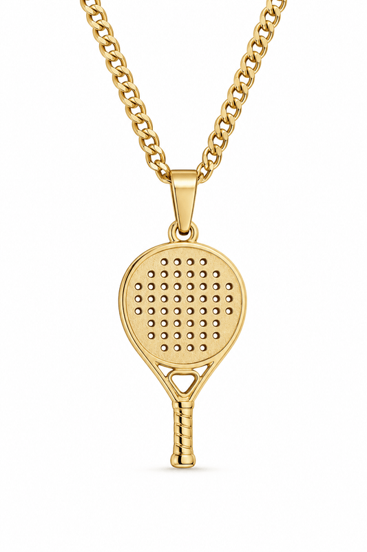9ct Gold Padel Racket Inspired Pendant Necklace - Fuegold Jewellery