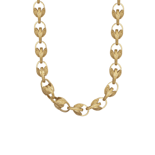 9ct Gold Tulip Link Chain – 11mm Solid Yellow Gold Necklace - Fuegold Jewellery