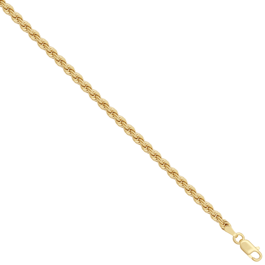 9ct Yellow Gold 3mm Hollow Rope Chain — Classic Lightweight Gold Chain - Fuegold Jewellery