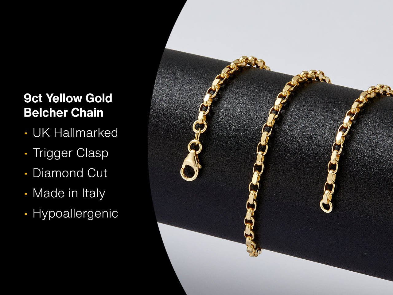 9ct Yellow Gold Diamond Cut Oval Belcher Chain | Solid Gold Chain - Fuegold Jewellery