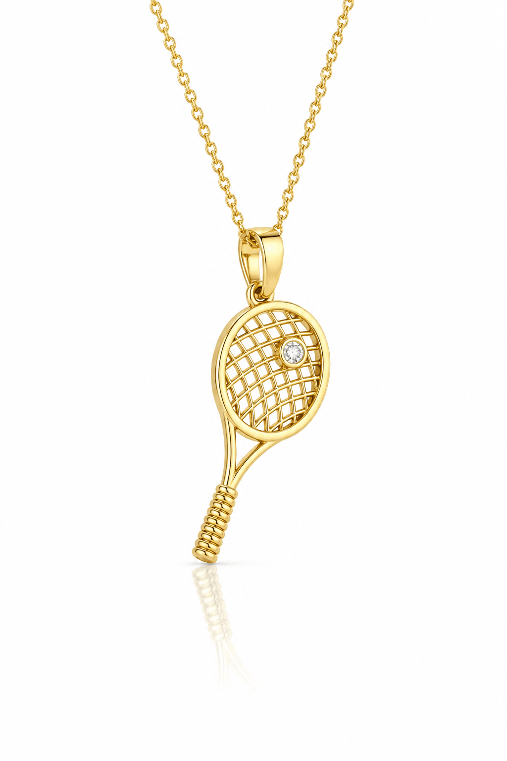 9ct Yellow Gold Diamond Tennis Racket Pendant Necklace | Natural Diamond Tennis Jewellery - Fuegold Jewellery
