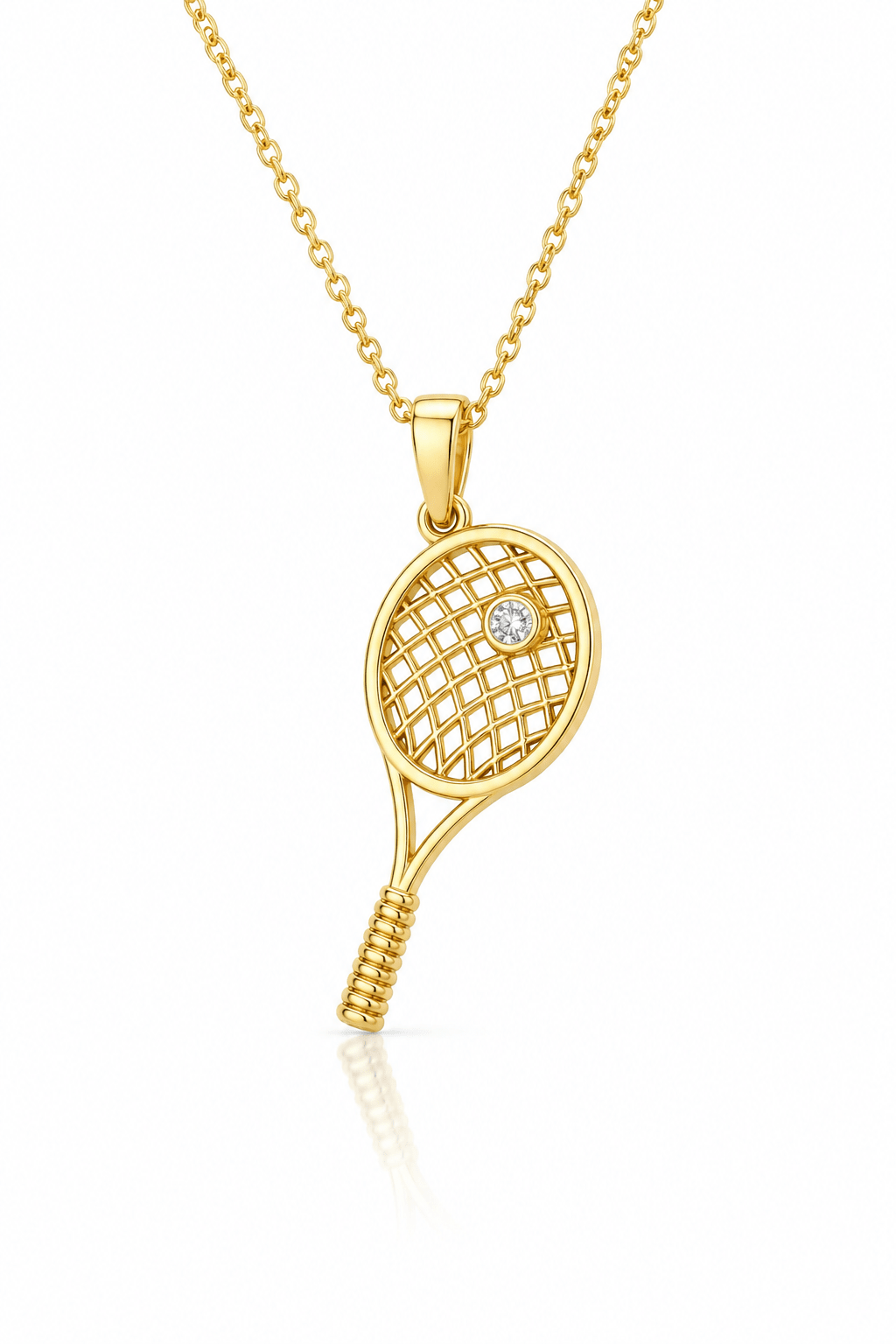 9ct Yellow Gold Diamond Tennis Racket Pendant Necklace | Natural Diamond Tennis Jewellery - Fuegold Jewellery