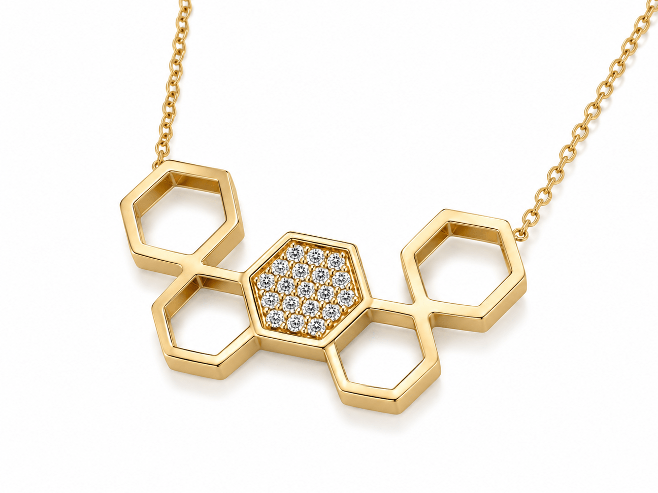 9ct Yellow Gold Natural Diamond Honeycomb Pendant - Fuegold Jewellery