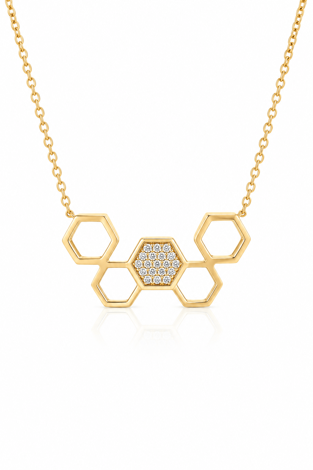 9ct Yellow Gold Natural Diamond Honeycomb Pendant - Fuegold Jewellery