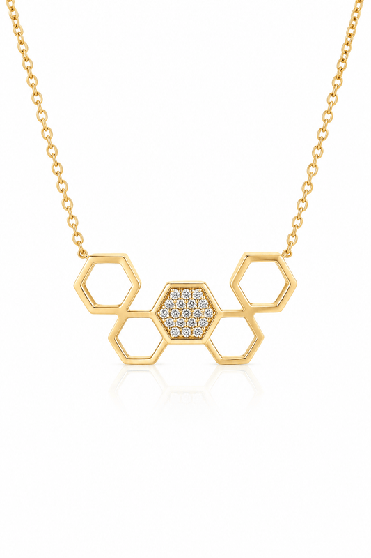 9ct Yellow Gold Natural Diamond Honeycomb Pendant - Fuegold Jewellery