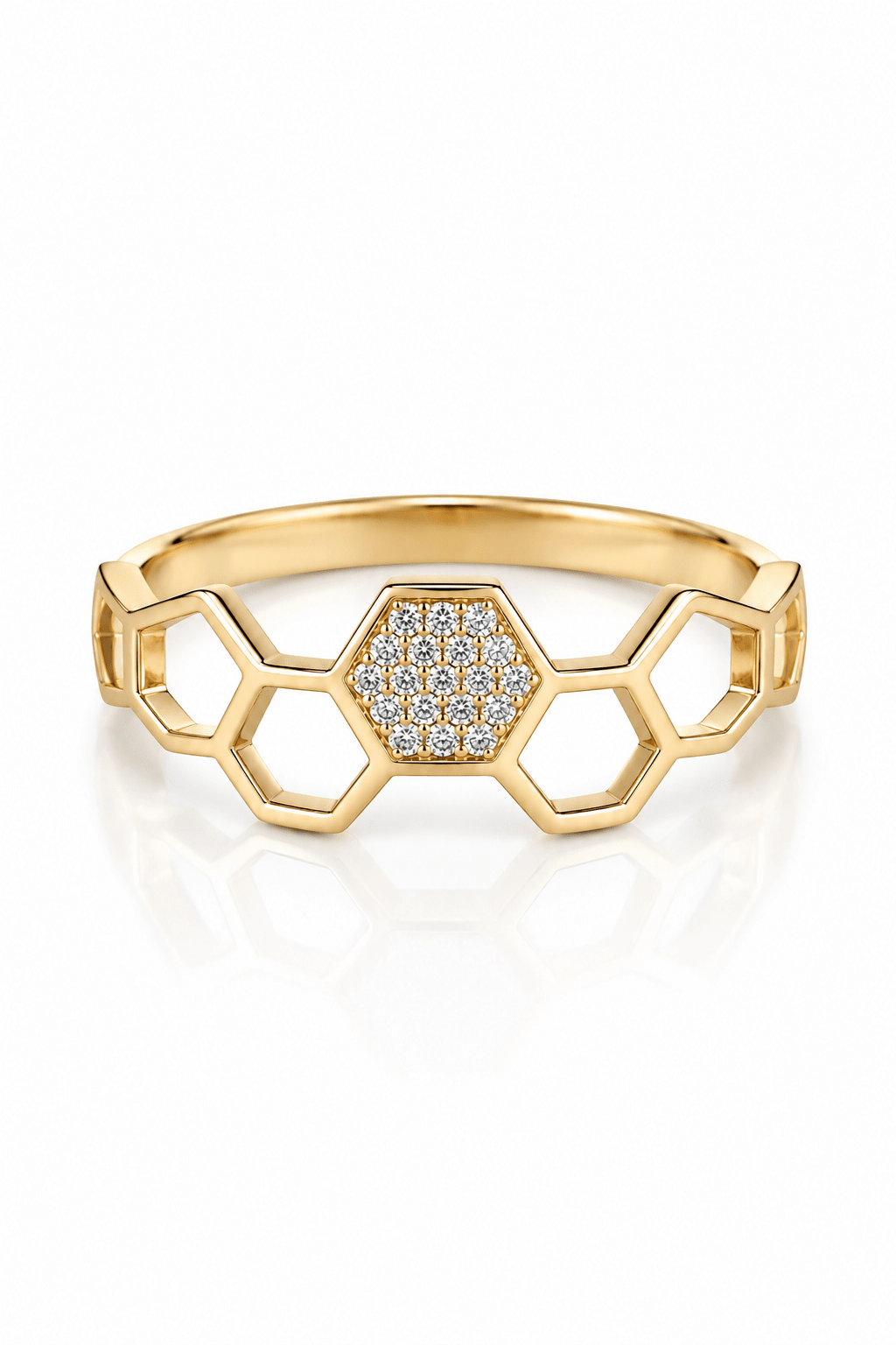 9ct Yellow Gold Natural VVS Diamond Honeycomb Ring - Fuegold Jewellery