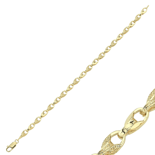9ct Yellow Gold Plain and Engraved Tulip Bracelet - Fuegold Jewellery