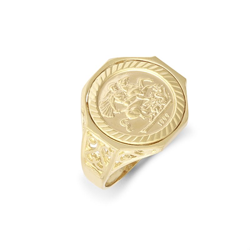 9ct Yellow Gold St George Sovereign Style Ring - Fuegold Jewellery
