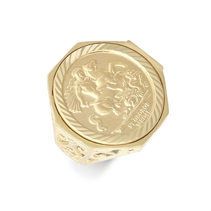 9ct Yellow Gold St George Sovereign Style Ring – Large - Fuegold Jewellery