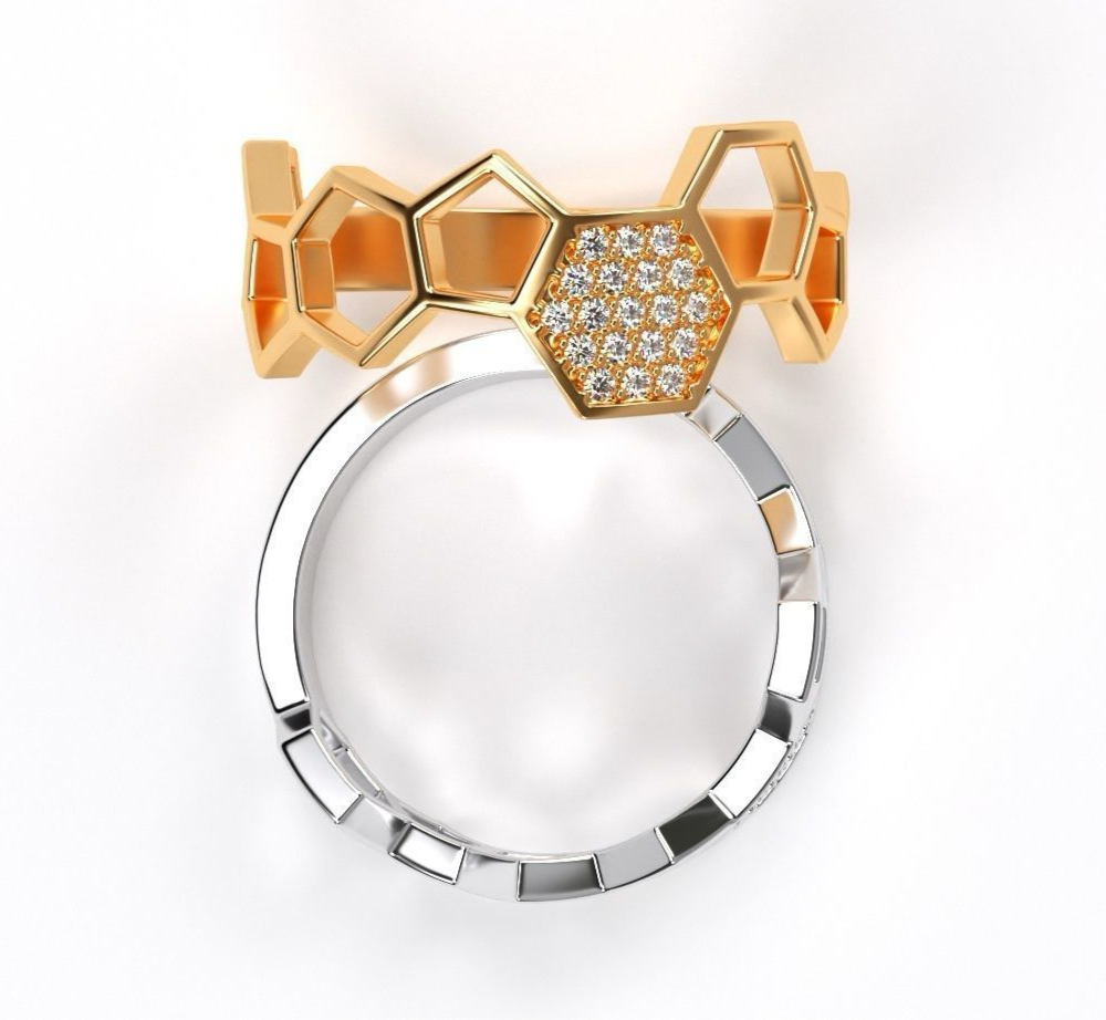 Honeycomb Diamond Ring in 9ct Yellow Gold