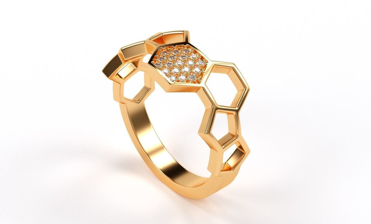 Honeycomb Diamond Ring in 9ct Yellow Gold