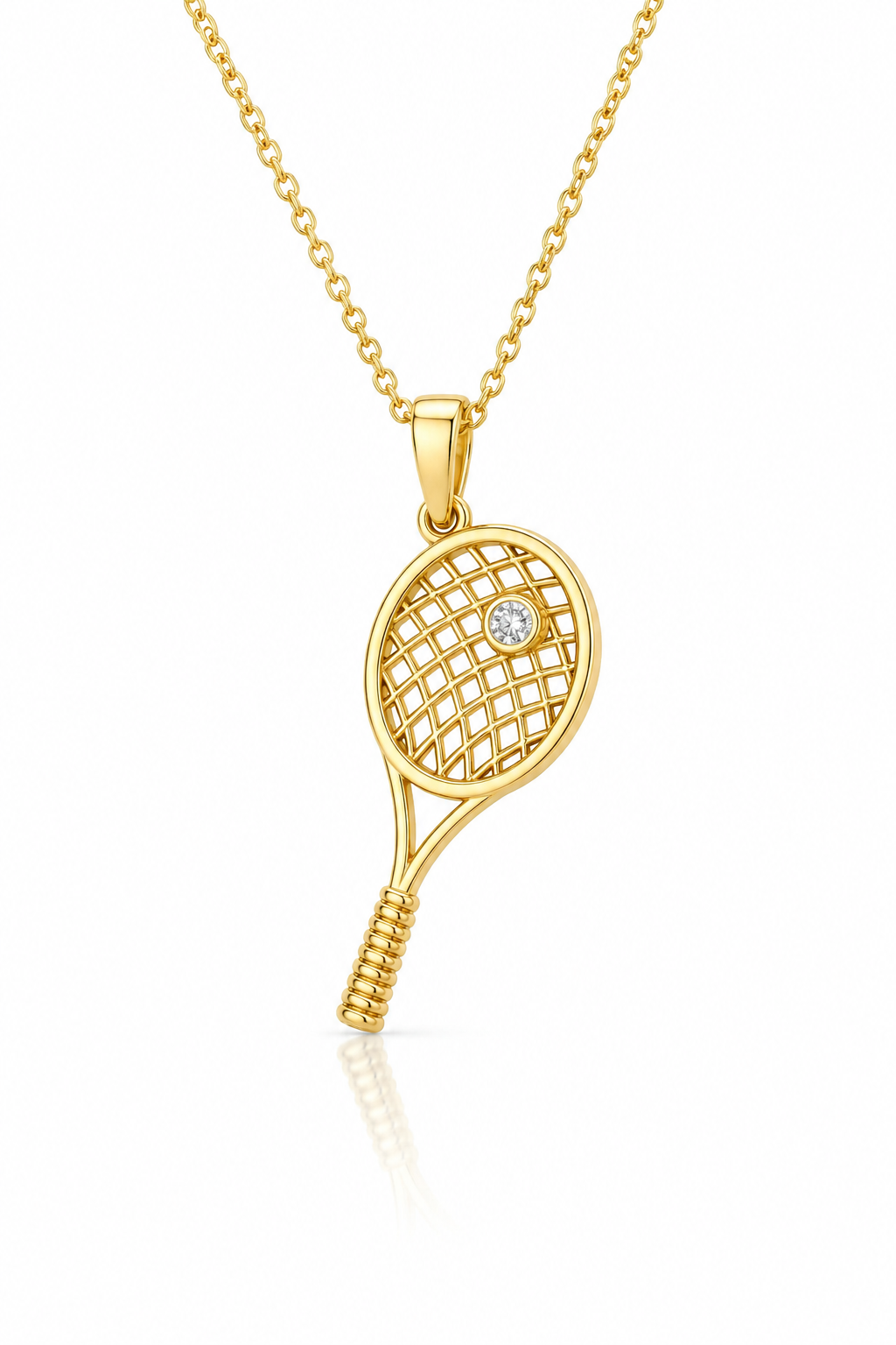 9ct Yellow Gold Diamond Tennis Racket Pendant Necklace | Natural Diamond Tennis Jewellery
