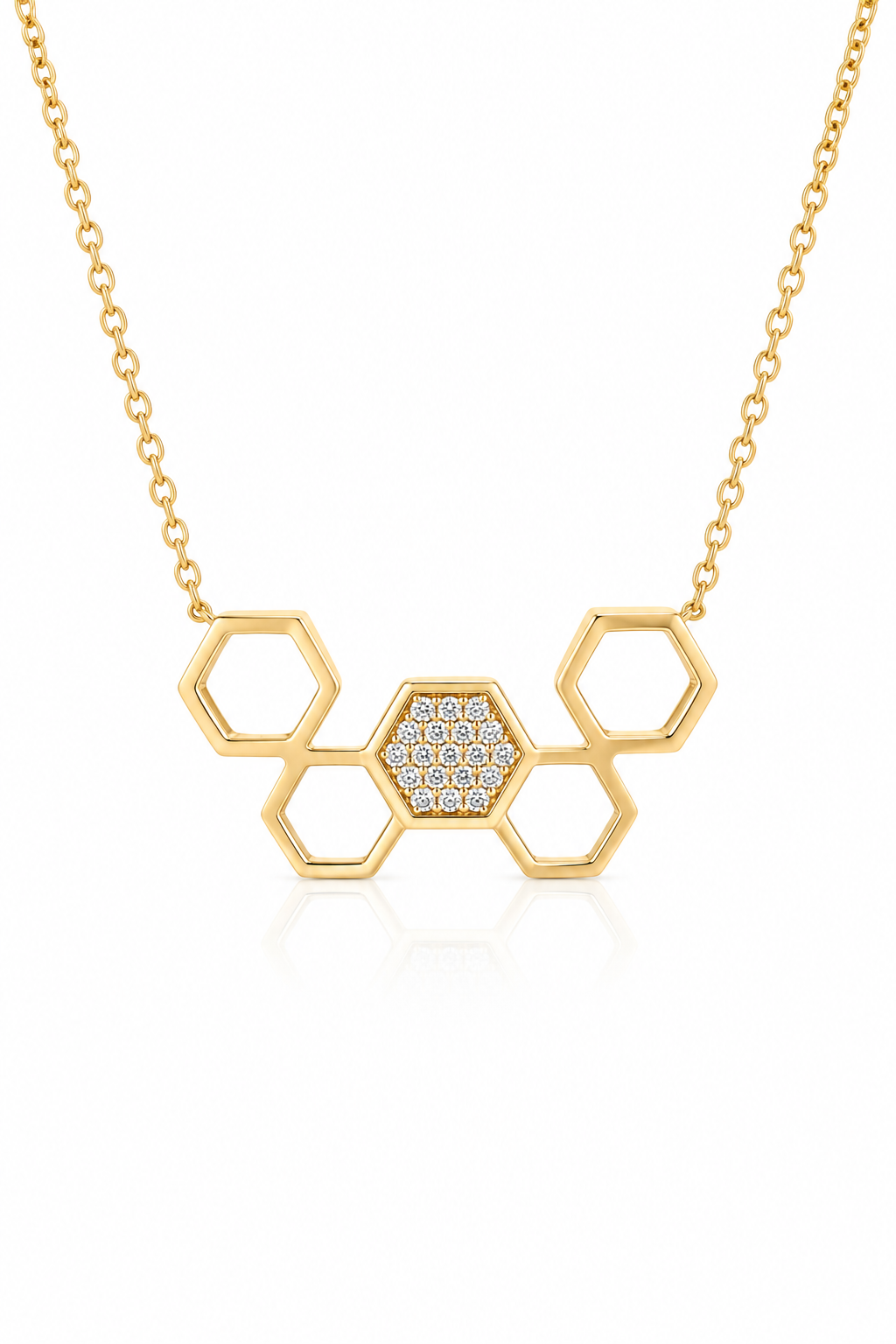 9ct Yellow Gold Natural Diamond Honeycomb Pendant