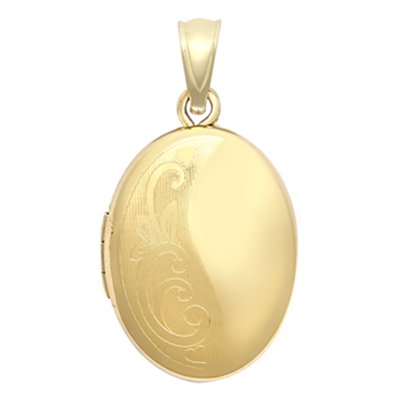 9ct Gold Oval Photo Locket – 20mm Engraved Gold Pendant
