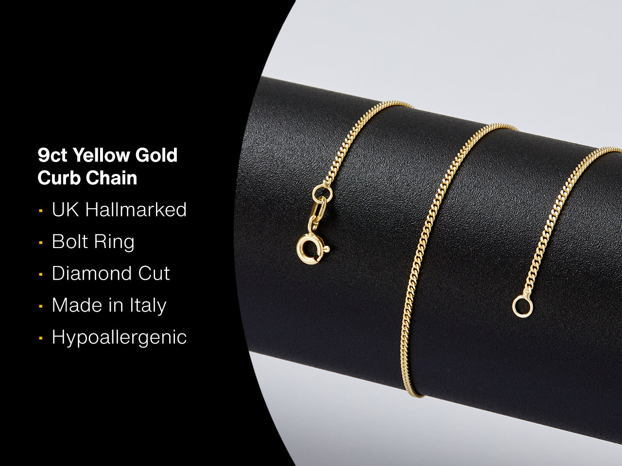 9ct Yellow Gold 1.3mm Curb Chain – Solid Gold Chain