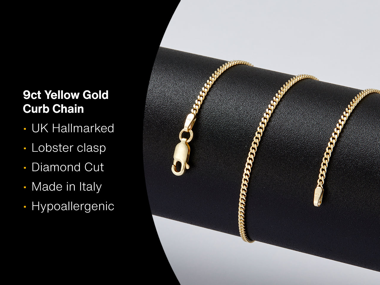 9ct Yellow Gold 1.8mm Curb Chain – Solid Gold Chain